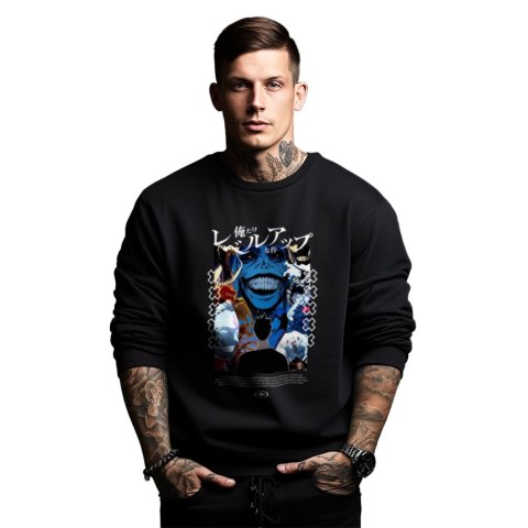 Bluza czarna męska z nadrukiem Solo Leveling Ore dake Level Up na Ken