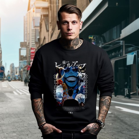 Bluza czarna męska z nadrukiem Solo Leveling Ore dake Level Up na Ken