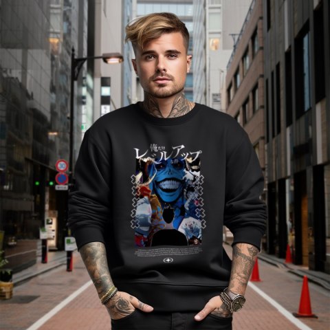 Bluza czarna męska z nadrukiem Solo Leveling Ore dake Level Up na Ken