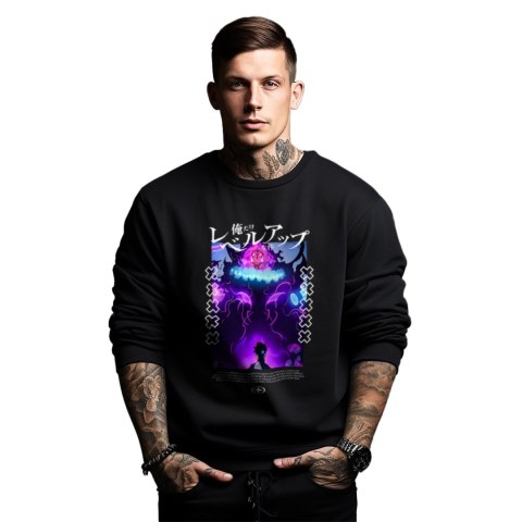 Bluza czarna męska z nadrukiem Solo Leveling Ore dake Level Up na Ken