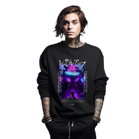 Bluza czarna męska z nadrukiem Solo Leveling Ore dake Level Up na Ken