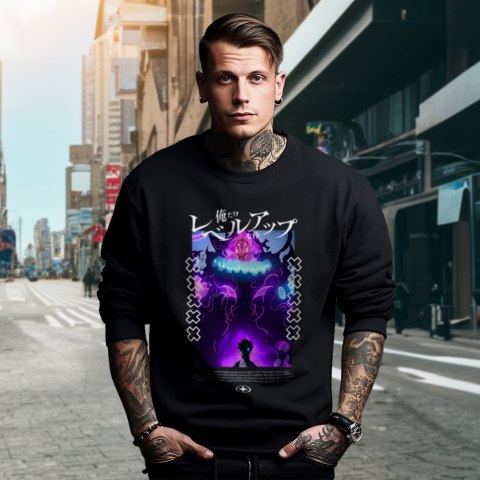 Bluza czarna męska z nadrukiem Solo Leveling Ore dake Level Up na Ken