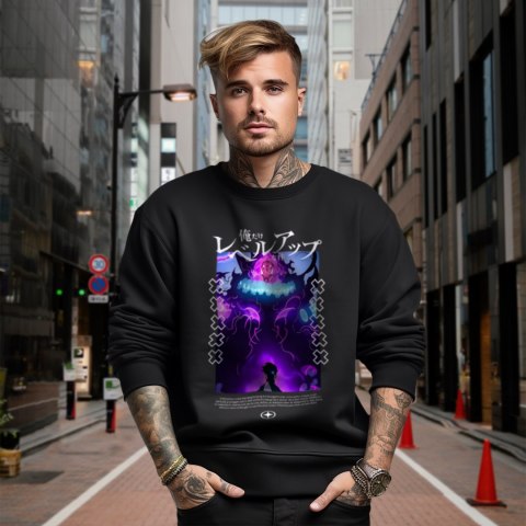 Bluza czarna męska z nadrukiem Solo Leveling Ore dake Level Up na Ken