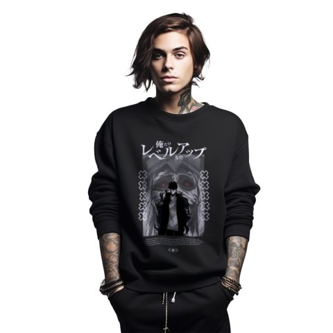 Bluza czarna męska z nadrukiem Solo Leveling Ore dake Level Up na Ken