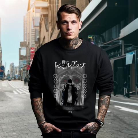 Bluza czarna męska z nadrukiem Solo Leveling Ore dake Level Up na Ken