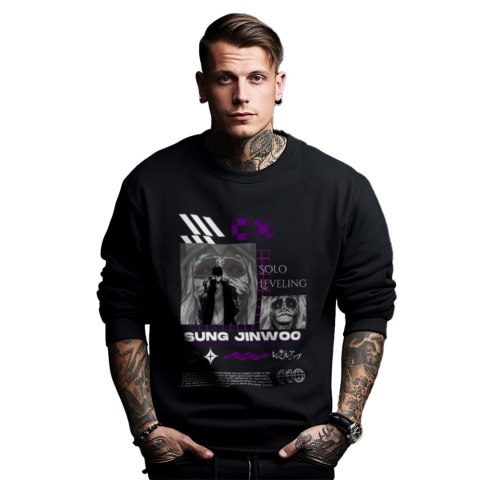Bluza czarna męska z nadrukiem Solo Leveling Ore dake Level Up na Ken