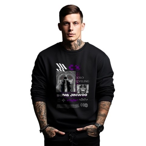 Bluza czarna męska z nadrukiem Solo Leveling Ore dake Level Up na Ken