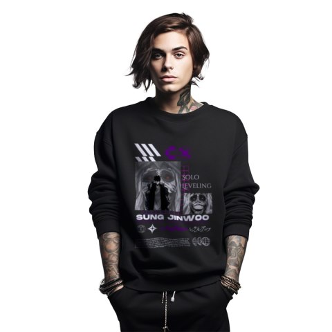 Bluza czarna męska z nadrukiem Solo Leveling Ore dake Level Up na Ken