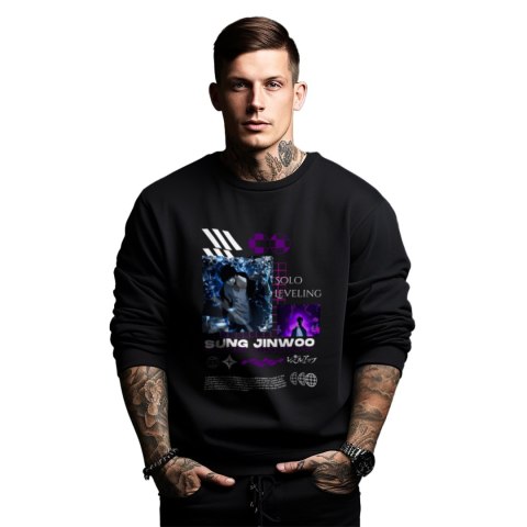 Bluza czarna męska z nadrukiem Solo Leveling Ore dake Level Up na Ken