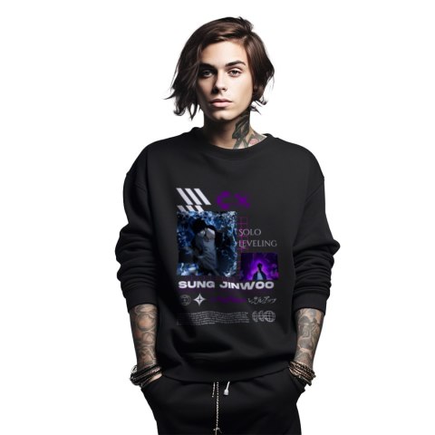 Bluza czarna męska z nadrukiem Solo Leveling Ore dake Level Up na Ken