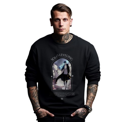 Bluza czarna męska z nadrukiem Solo Leveling Ore dake Level Up na Ken