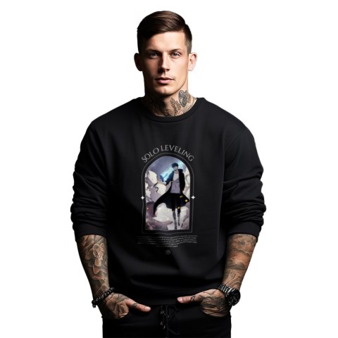 Bluza czarna męska z nadrukiem Solo Leveling Ore dake Level Up na Ken