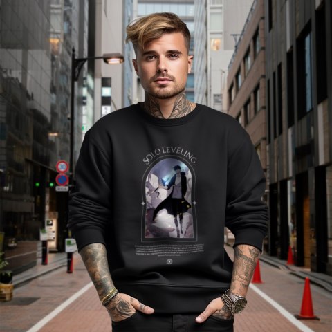 Bluza czarna męska z nadrukiem Solo Leveling Ore dake Level Up na Ken