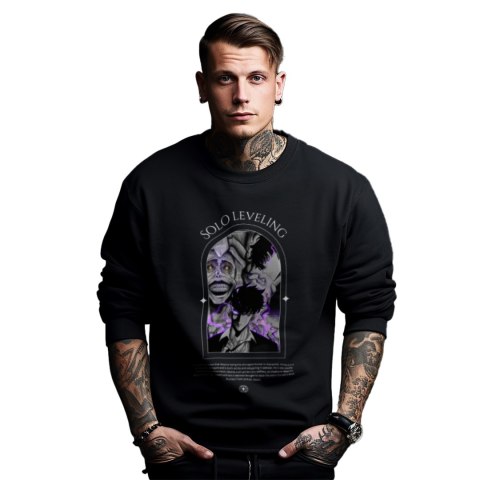Bluza czarna męska z nadrukiem Solo Leveling Ore dake Level Up na Ken