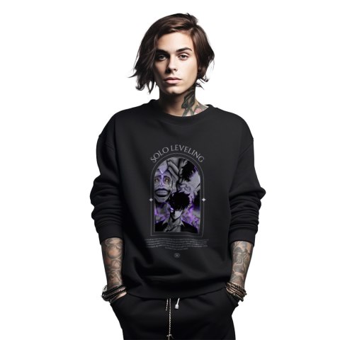 Bluza czarna męska z nadrukiem Solo Leveling Ore dake Level Up na Ken