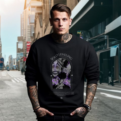 Bluza czarna męska z nadrukiem Solo Leveling Ore dake Level Up na Ken