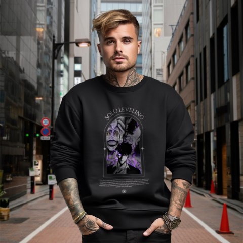 Bluza czarna męska z nadrukiem Solo Leveling Ore dake Level Up na Ken