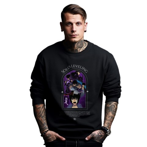 Bluza czarna męska z nadrukiem Solo Leveling Ore dake Level Up na Ken