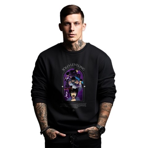 Bluza czarna męska z nadrukiem Solo Leveling Ore dake Level Up na Ken