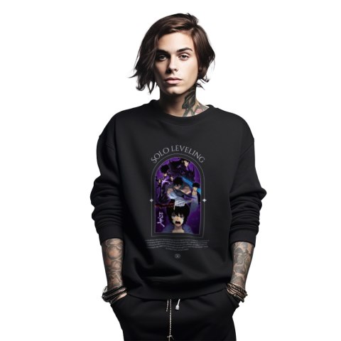 Bluza czarna męska z nadrukiem Solo Leveling Ore dake Level Up na Ken