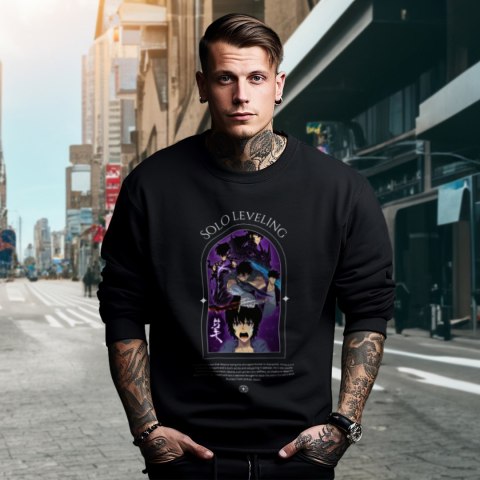 Bluza czarna męska z nadrukiem Solo Leveling Ore dake Level Up na Ken