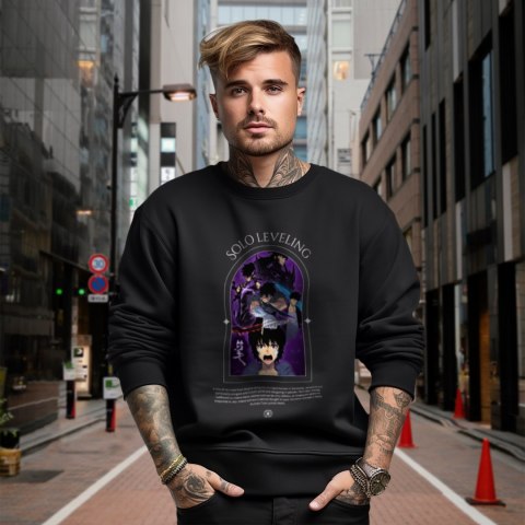 Bluza czarna męska z nadrukiem Solo Leveling Ore dake Level Up na Ken