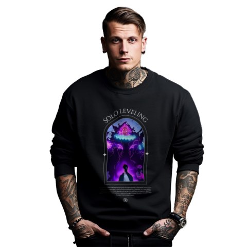 Bluza czarna męska z nadrukiem Solo Leveling Ore dake Level Up na Ken