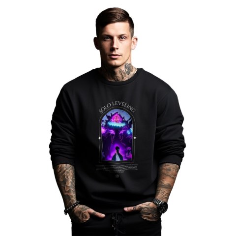 Bluza czarna męska z nadrukiem Solo Leveling Ore dake Level Up na Ken
