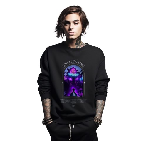 Bluza czarna męska z nadrukiem Solo Leveling Ore dake Level Up na Ken