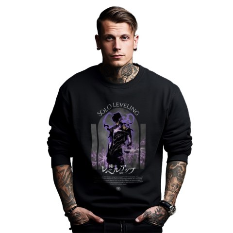 Bluza czarna męska z nadrukiem Solo Leveling Ore dake Level Up na Ken