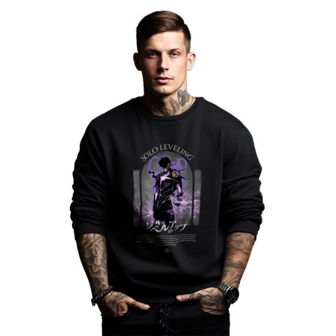 Bluza czarna męska z nadrukiem Solo Leveling Ore dake Level Up na Ken