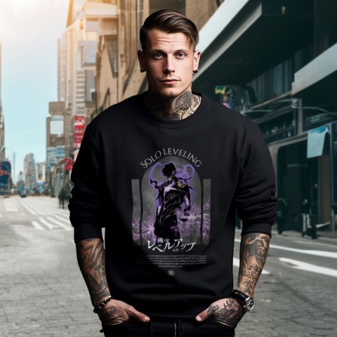 Bluza czarna męska z nadrukiem Solo Leveling Ore dake Level Up na Ken