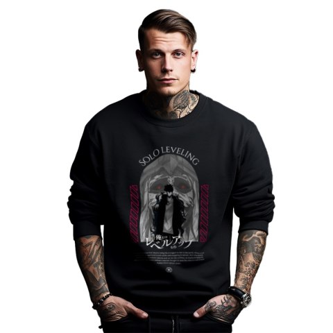 Bluza czarna męska z nadrukiem Solo Leveling Ore dake Level Up na Ken