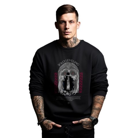 Bluza czarna męska z nadrukiem Solo Leveling Ore dake Level Up na Ken