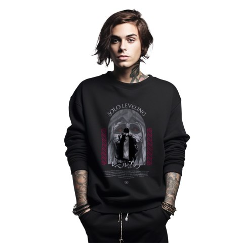 Bluza czarna męska z nadrukiem Solo Leveling Ore dake Level Up na Ken