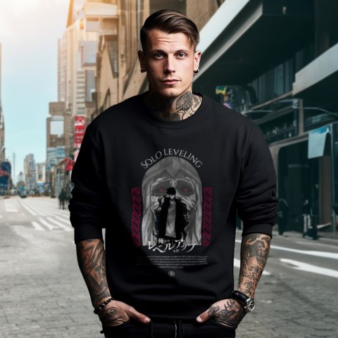 Bluza czarna męska z nadrukiem Solo Leveling Ore dake Level Up na Ken