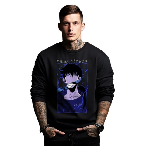 Bluza czarna męska z nadrukiem Solo Leveling Ore dake Level Up na Ken
