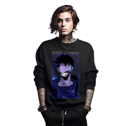 Bluza czarna męska z nadrukiem Solo Leveling Ore dake Level Up na Ken