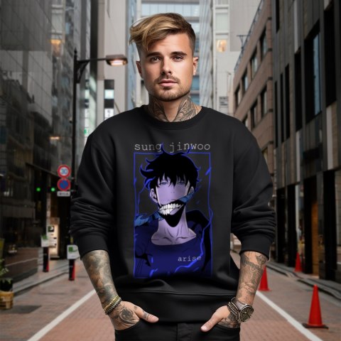 Bluza czarna męska z nadrukiem Solo Leveling Ore dake Level Up na Ken