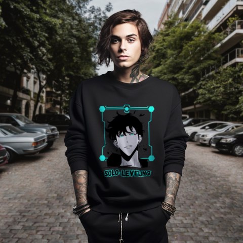 Bluza czarna męska z nadrukiem Solo Leveling Ore dake Level Up na Ken