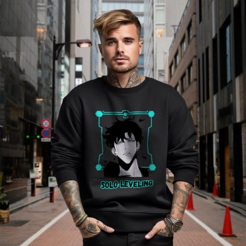 Bluza czarna męska z nadrukiem Solo Leveling Ore dake Level Up na Ken