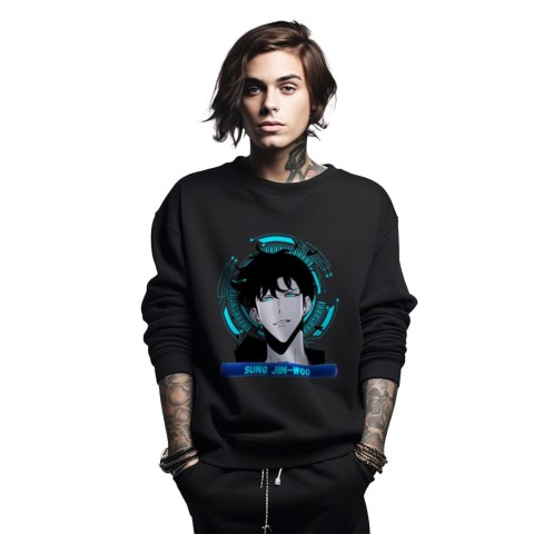 Bluza czarna męska z nadrukiem Solo Leveling Ore dake Level Up na Ken