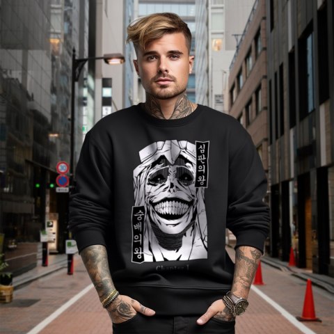 Bluza czarna męska z nadrukiem Solo Leveling Ore dake Level Up na Ken
