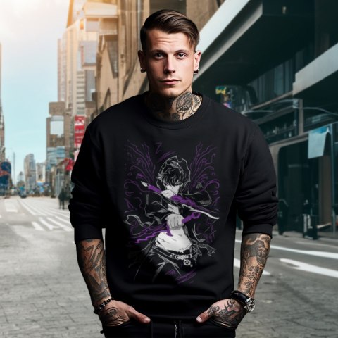 Bluza czarna męska z nadrukiem Solo Leveling Ore dake Level Up na Ken