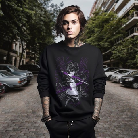 Bluza czarna męska z nadrukiem Solo Leveling Ore dake Level Up na Ken