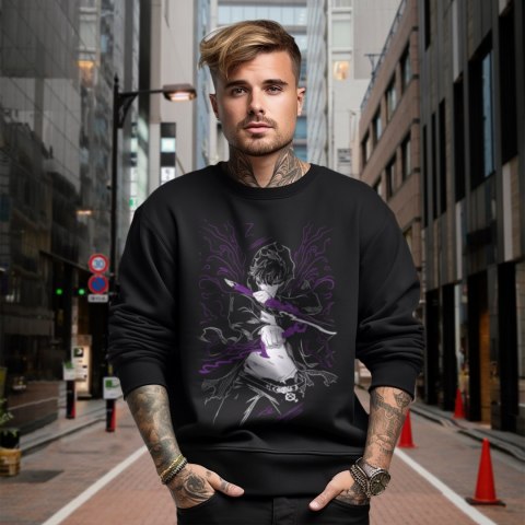 Bluza czarna męska z nadrukiem Solo Leveling Ore dake Level Up na Ken