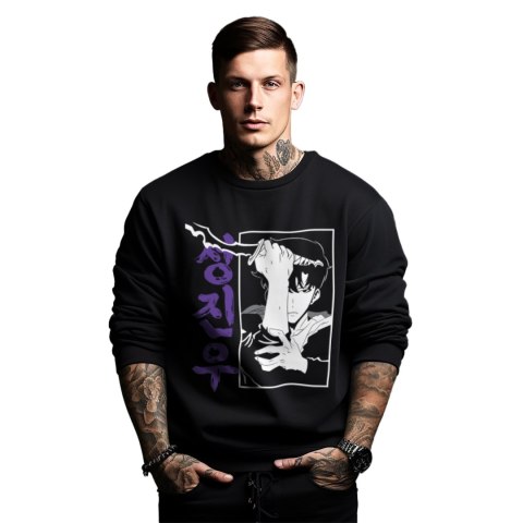 Bluza czarna męska z nadrukiem Solo Leveling Ore dake Level Up na Ken
