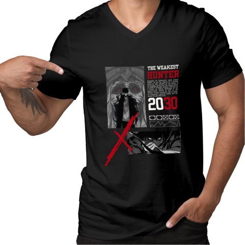 Koszulka czarna męska z nadrukiem Solo Leveling Ore dake Level Up na Ken
