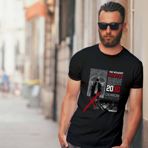 Koszulka czarna męska z nadrukiem Solo Leveling Ore dake Level Up na Ken