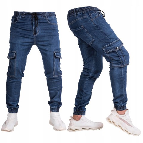 r.32 Joggery męskie JEANSOWE granatowe bojówki FIBIA
